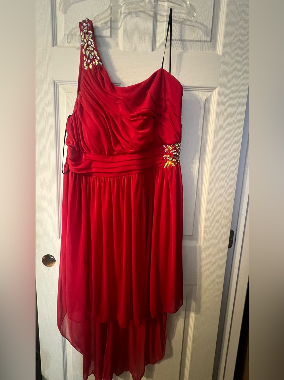 City Triangles Red One-Shoulder Embellished Cocktail Dress